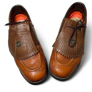 Vintage Etonic Difference Kiltie golf shoes in brown leather